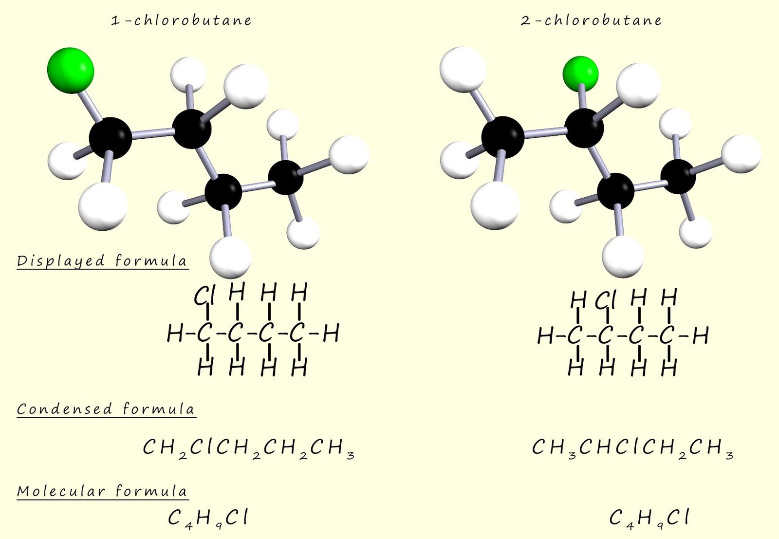 3d models of the position isomers of chlorobutane.